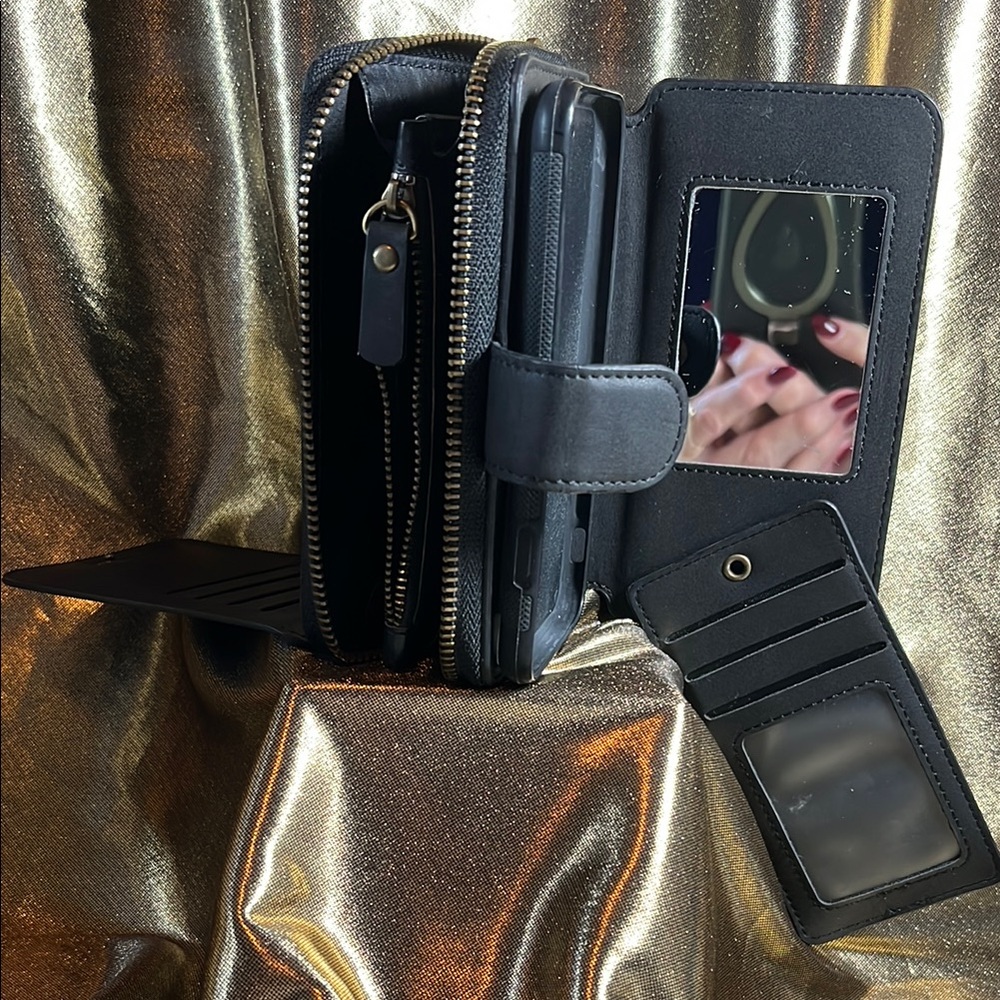 Black Leather Wallet with Mirror